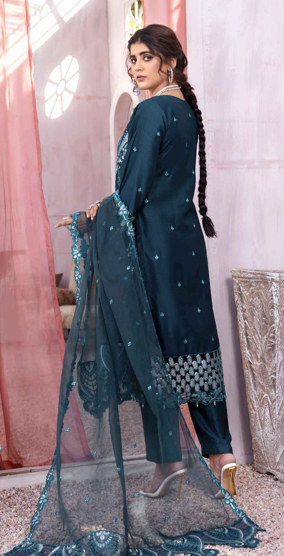 Simrans Wedding Edition Teal 3 Piece Embroidered Suit DesiPosh