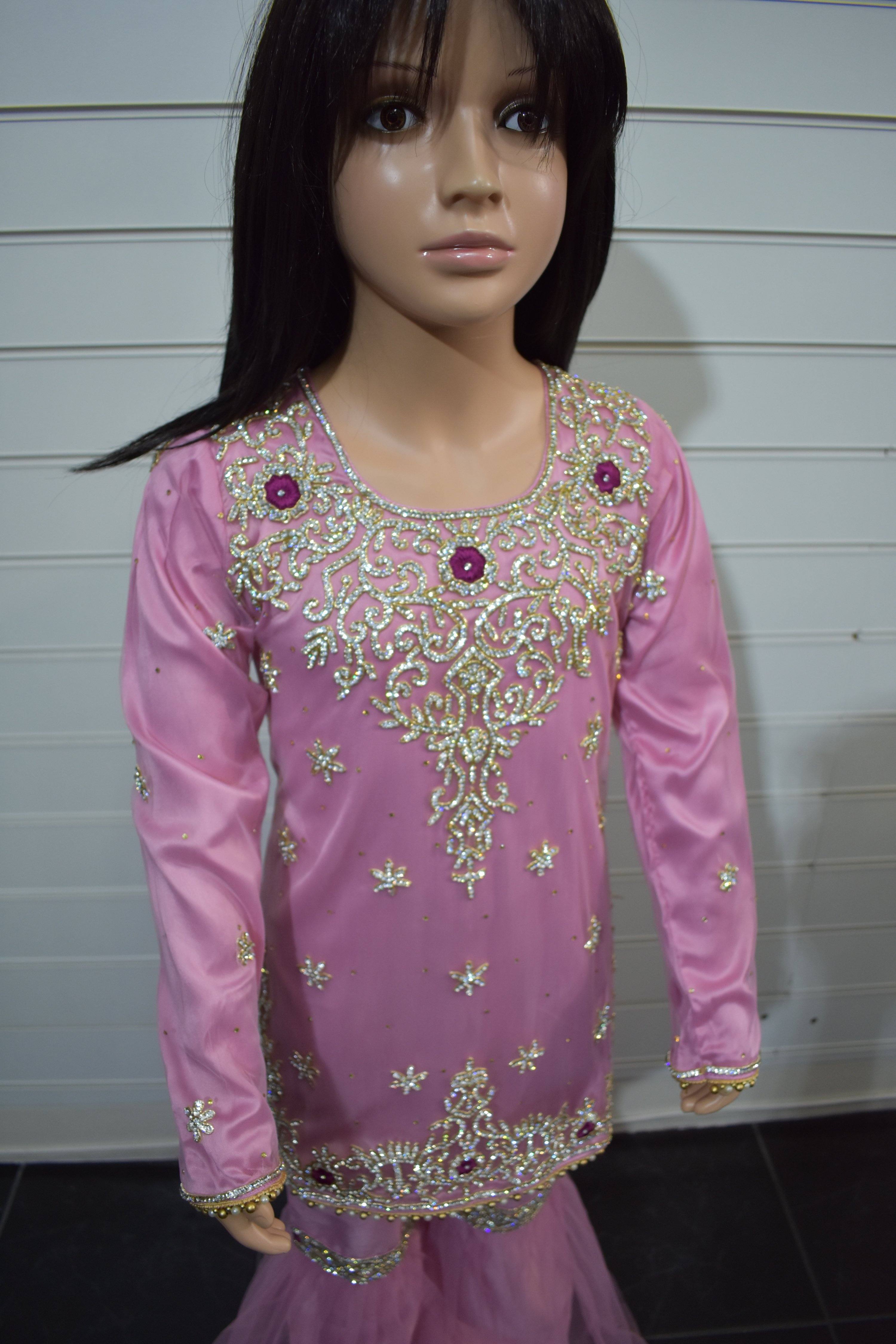 Sobia Nazir Inspired Kids 3 Piece Stone Work Gharara Wedding Outfit - Desi Posh