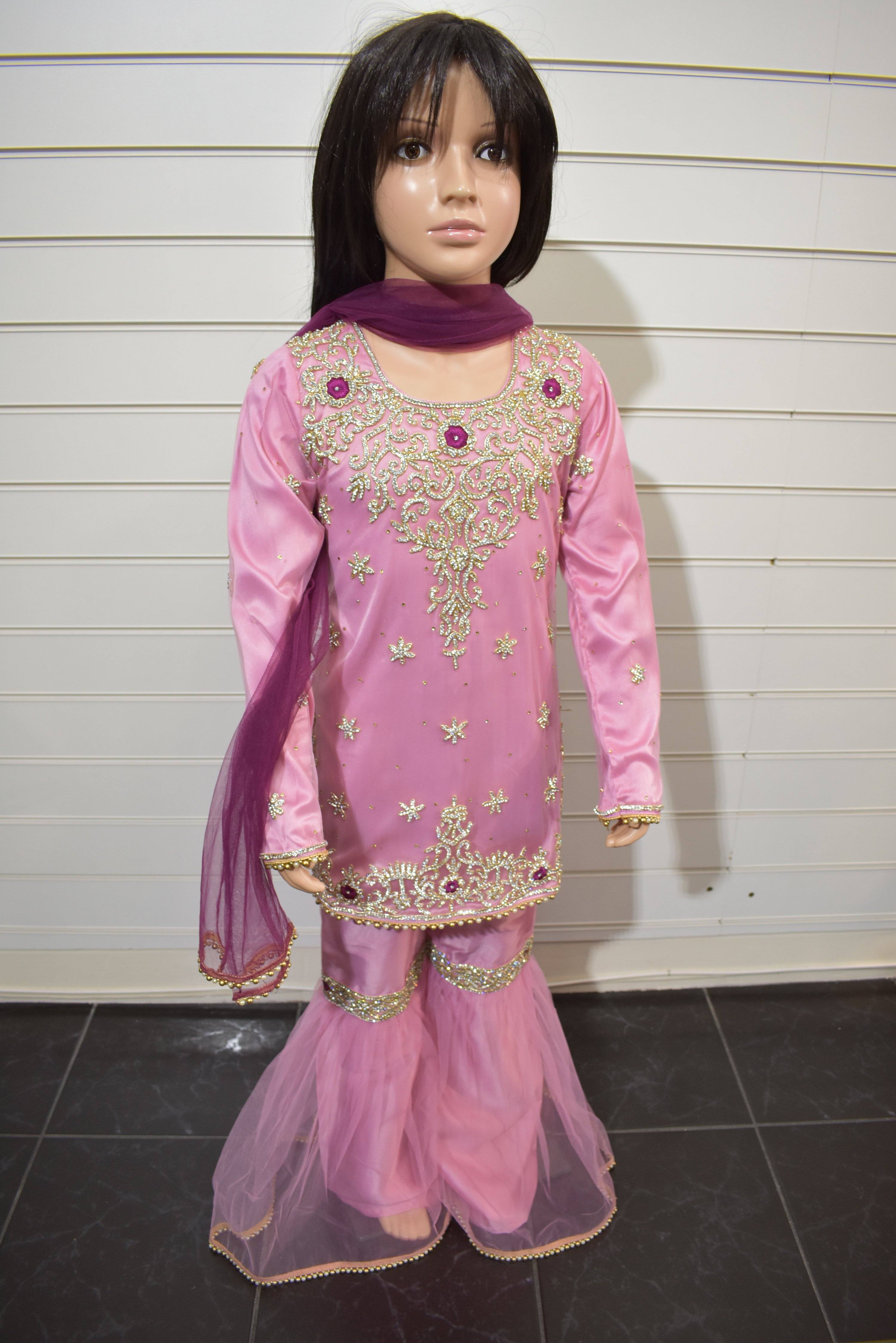 Sobia Nazir Inspired Kids 3 Piece Stone Work Gharara Wedding Outfit - Desi Posh