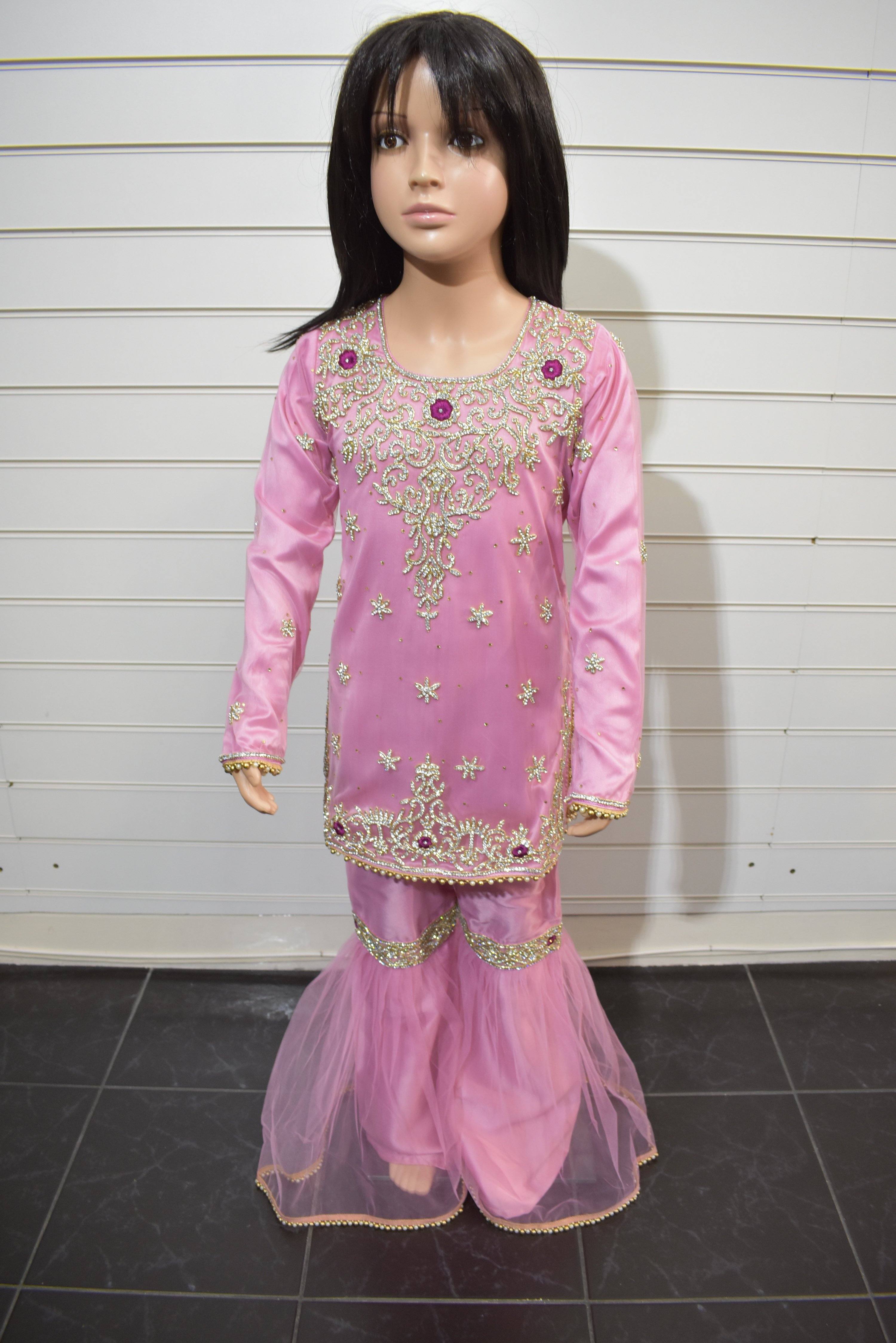 Sobia Nazir Inspired Kids 3 Piece Stone Work Gharara Wedding Outfit - Desi Posh