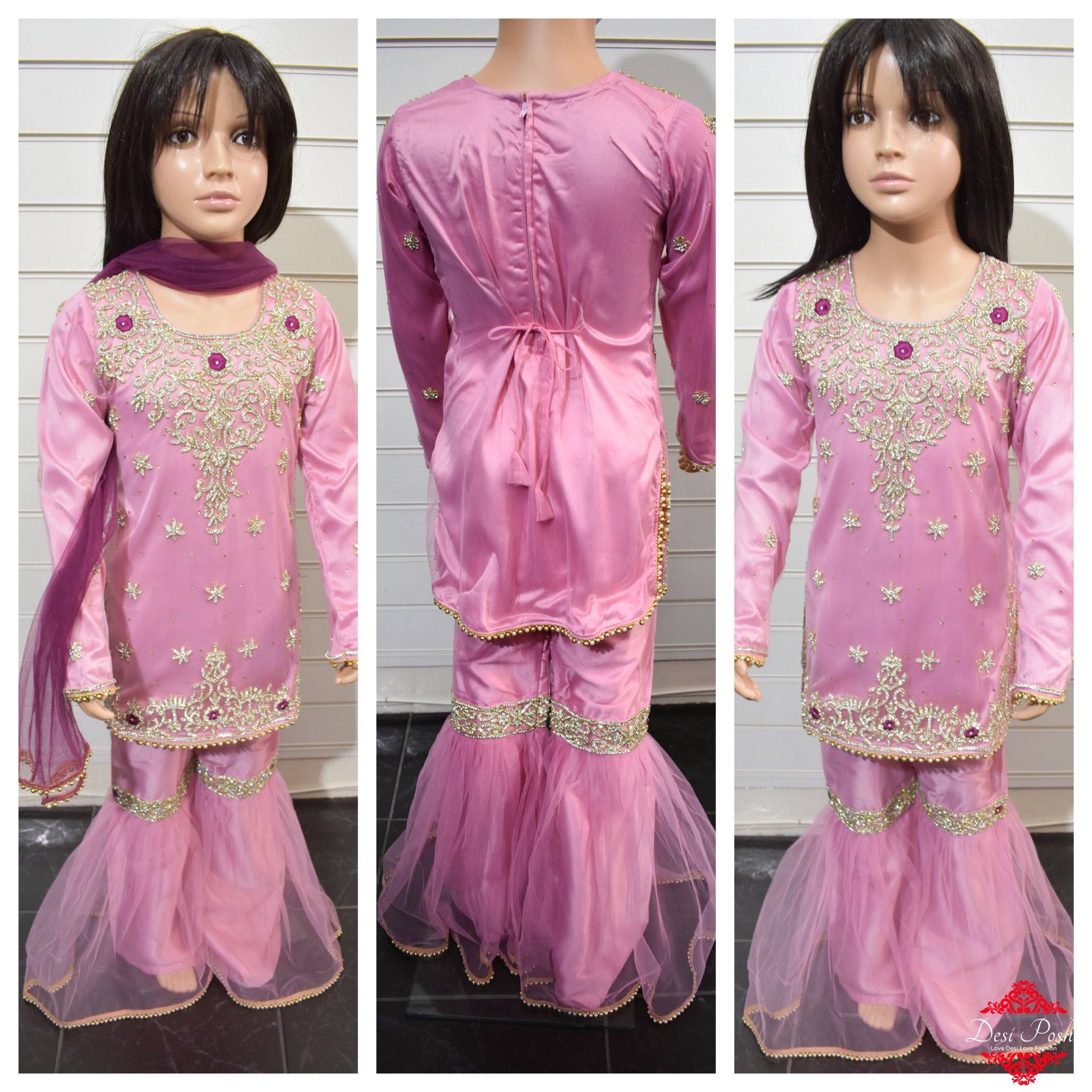 Sobia Nazir Inspired Kids 3 Piece Stone Work Gharara Wedding Outfit - Desi Posh