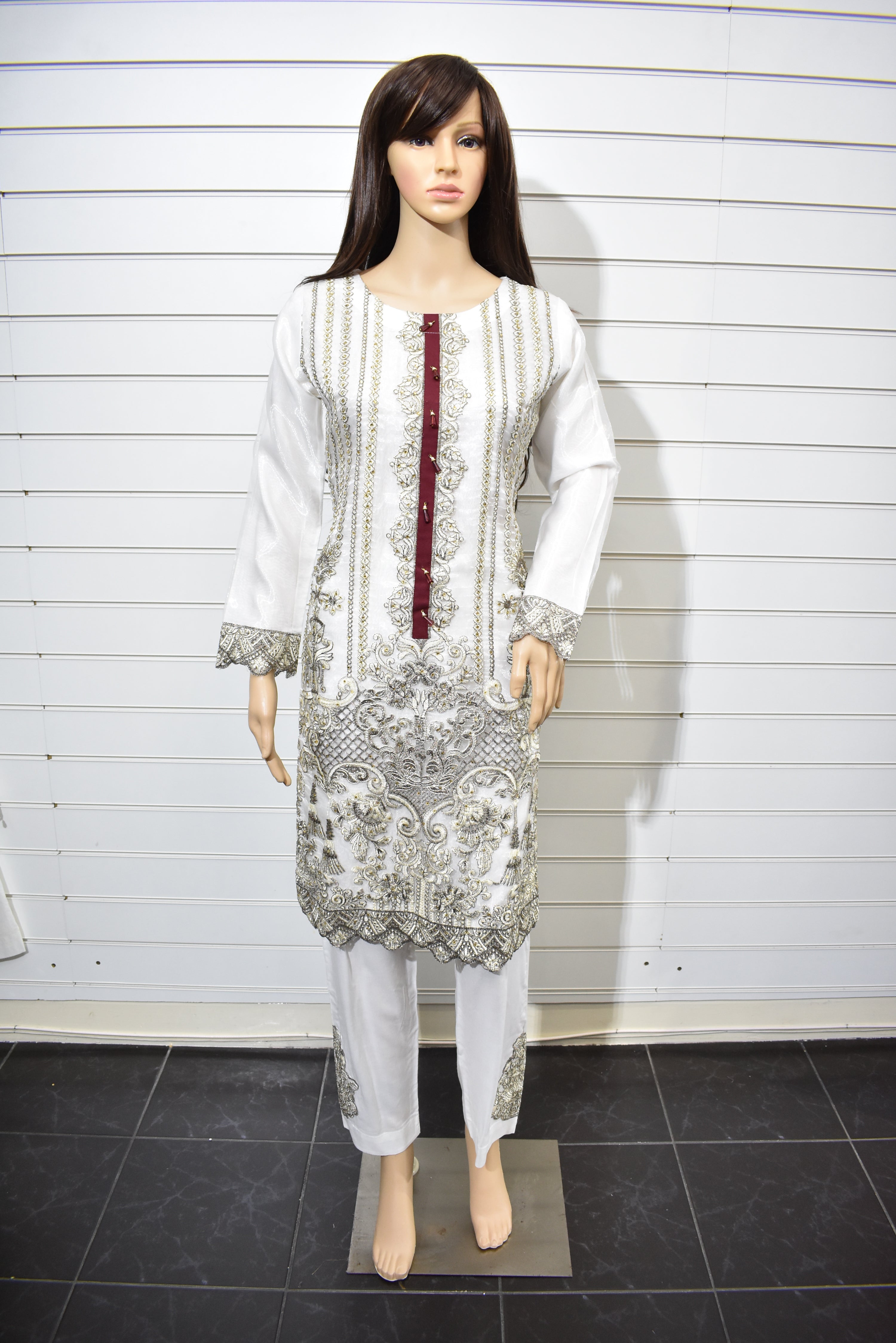 Sobia Nazir inspired Organza Pakistani Outfit With Embroidered Maroon Dupatta Desi Posh