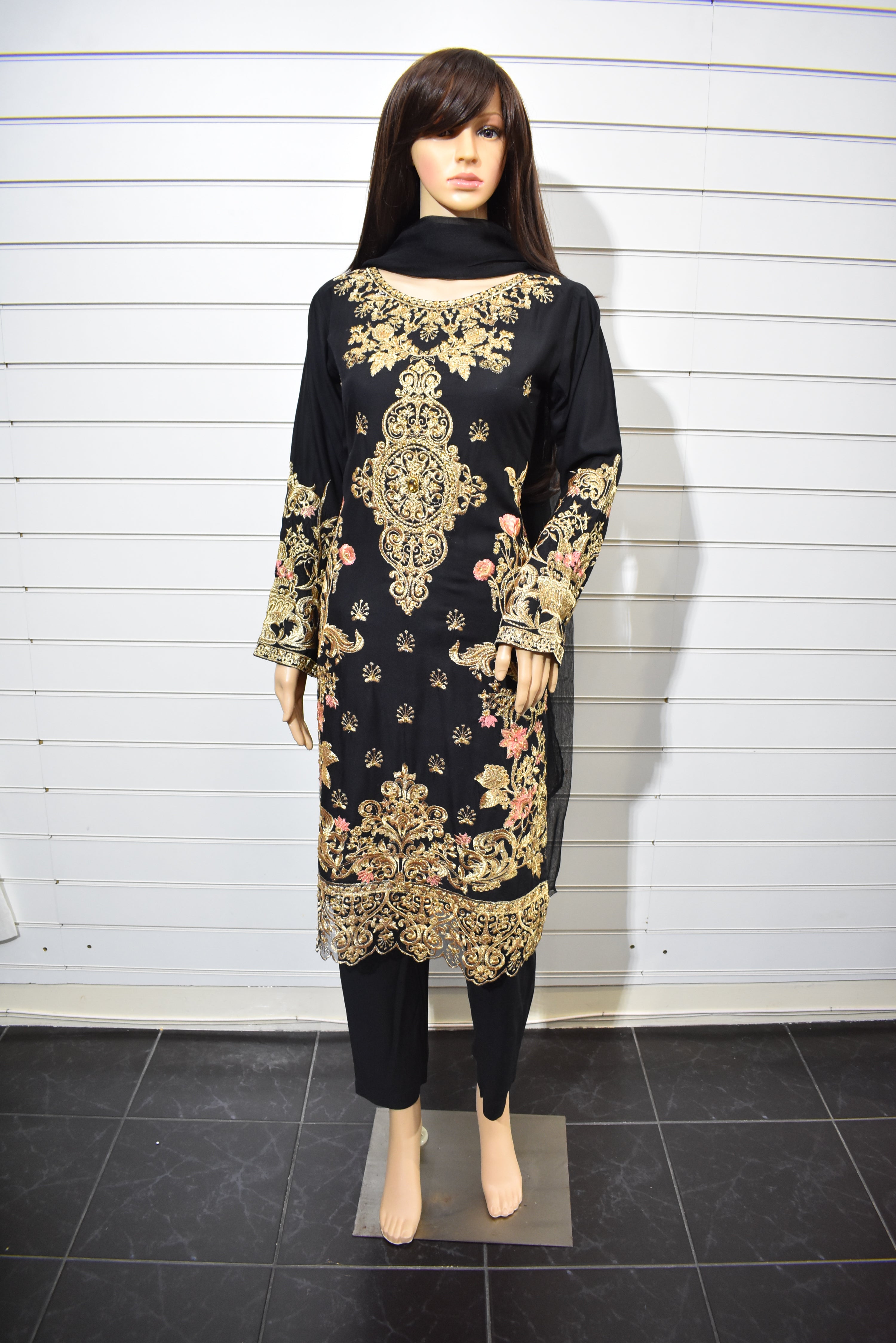 Sobia Nazir inspired Ready Made Embroidered Black Outfit