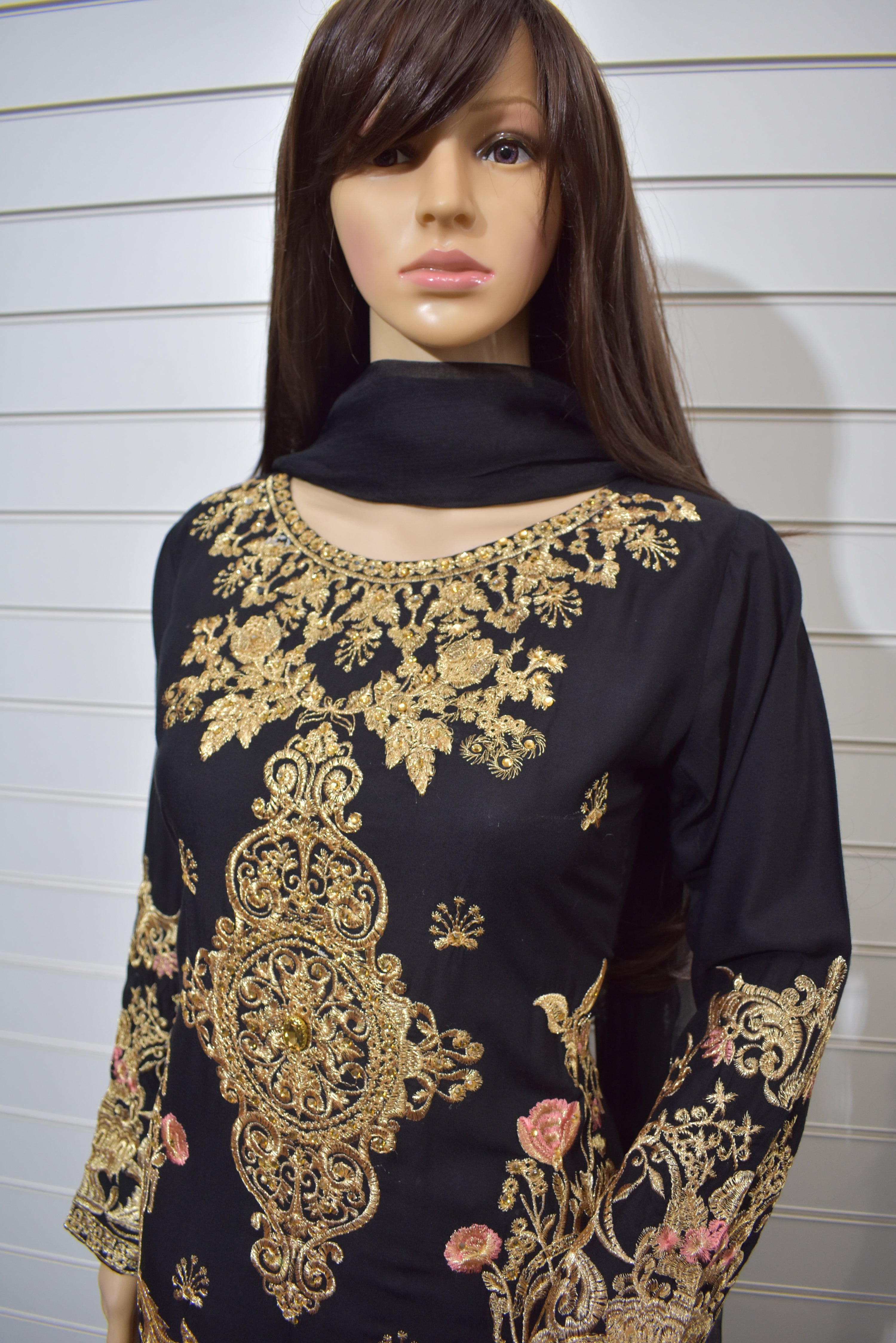 Sobia Nazir inspired Ready Made Embroidered Black Outfit Desi Posh