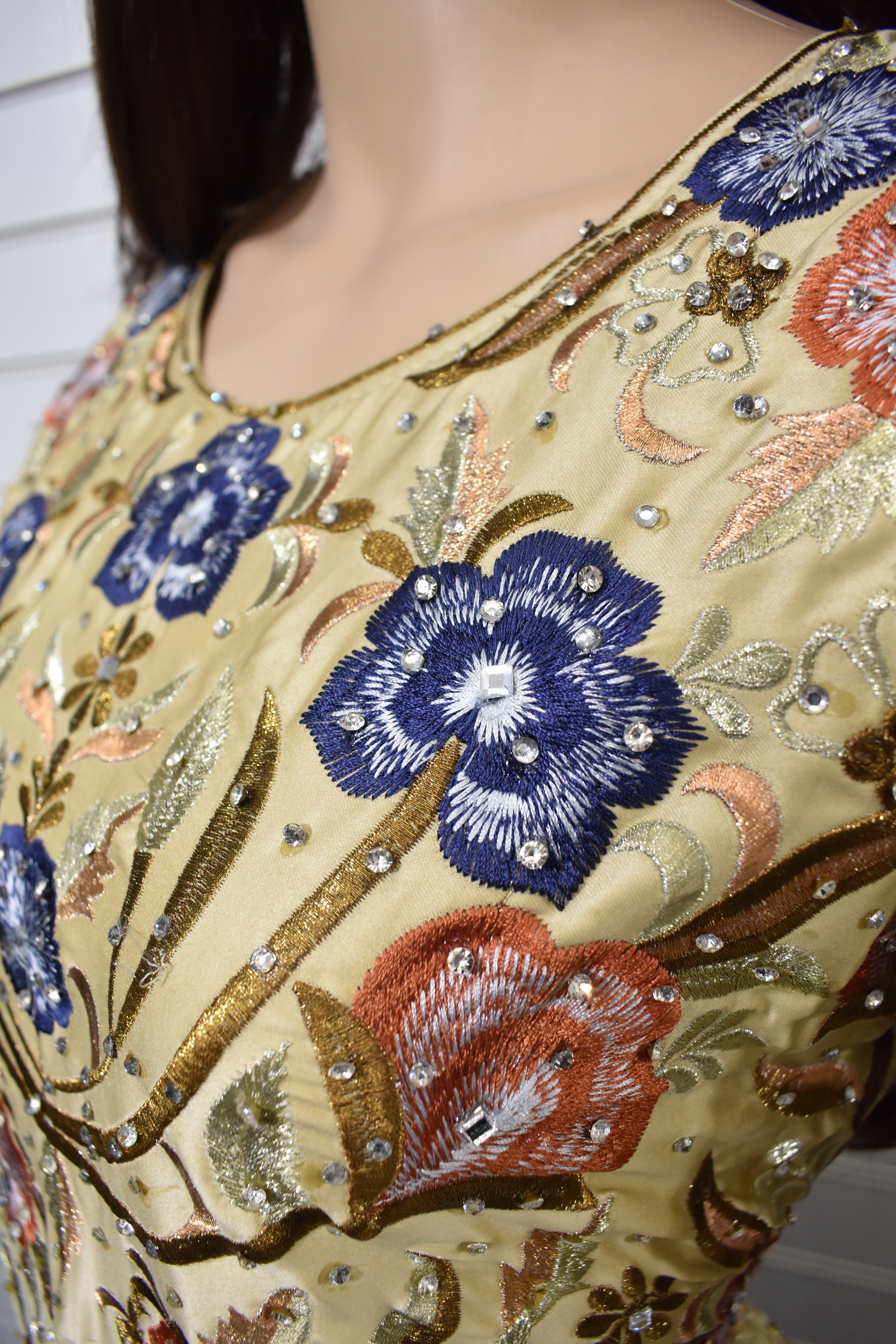 Stunning Cream and Blue Embroidered Lengha Outfit DesiP