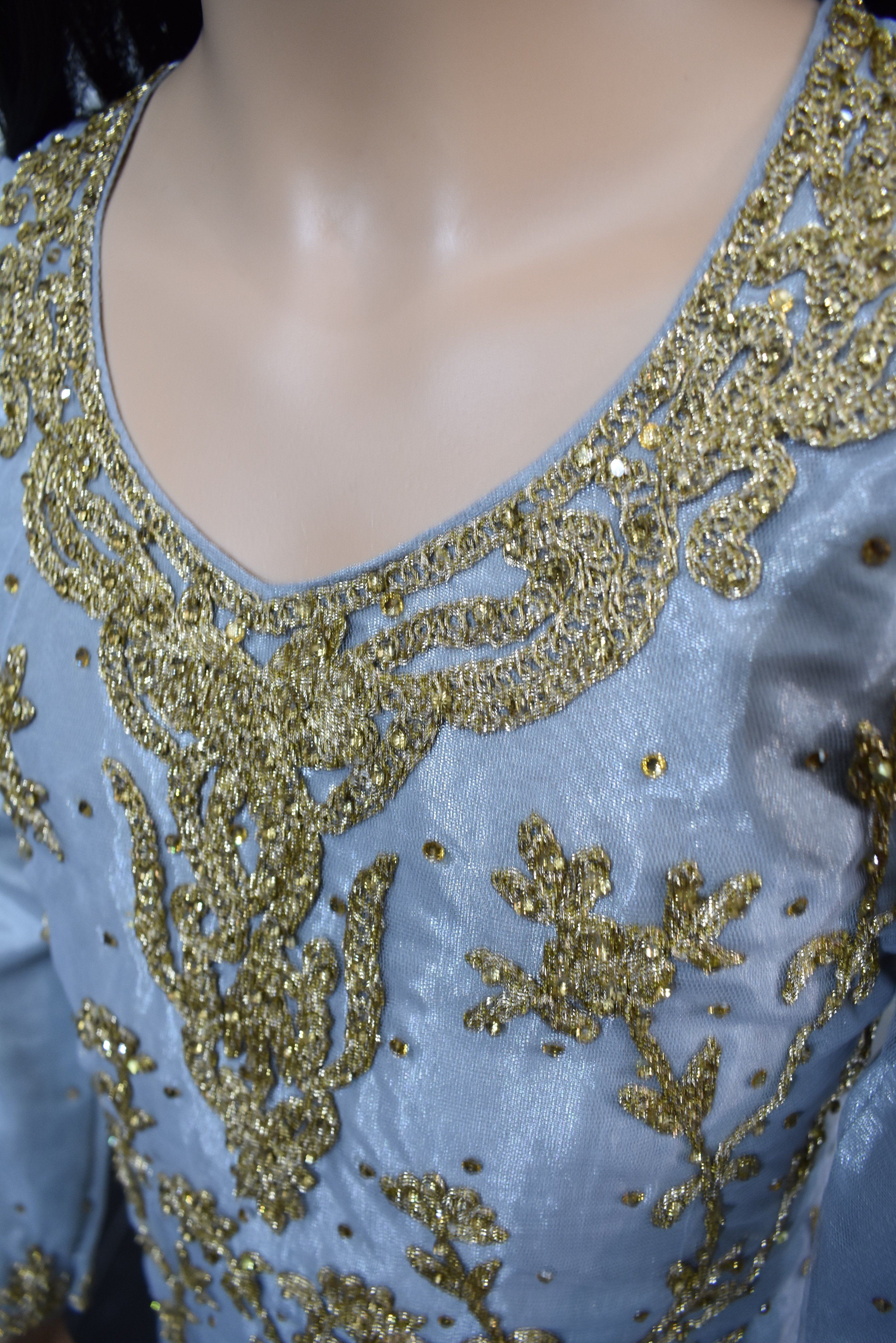 Stunning Dori and Stone Work Kids 3 Piece Wedding Sharara Outfit Grey - Desi Posh