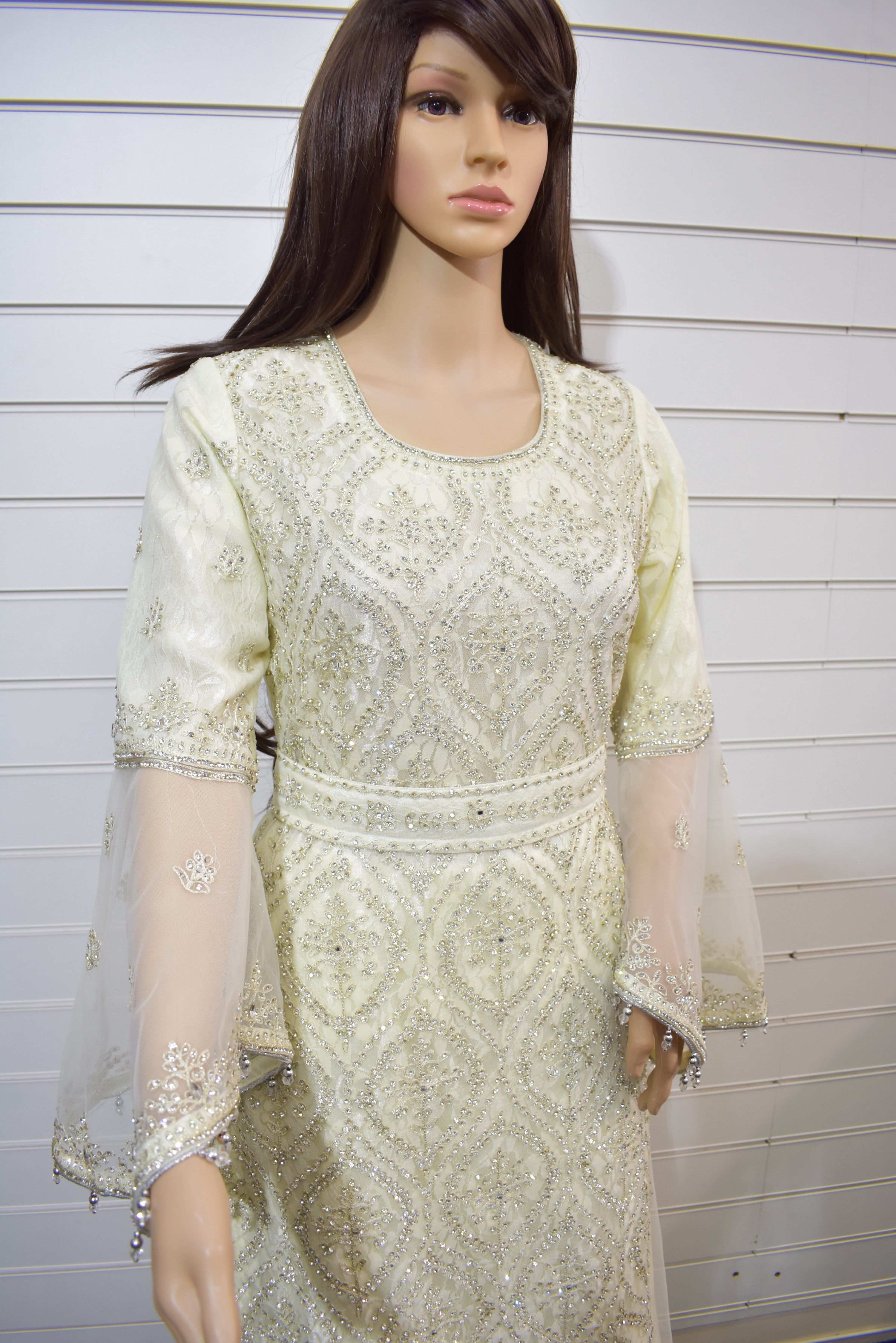 Stunning Heavy Stone Work Wedding Lengha Outfit Cream - Desi Posh