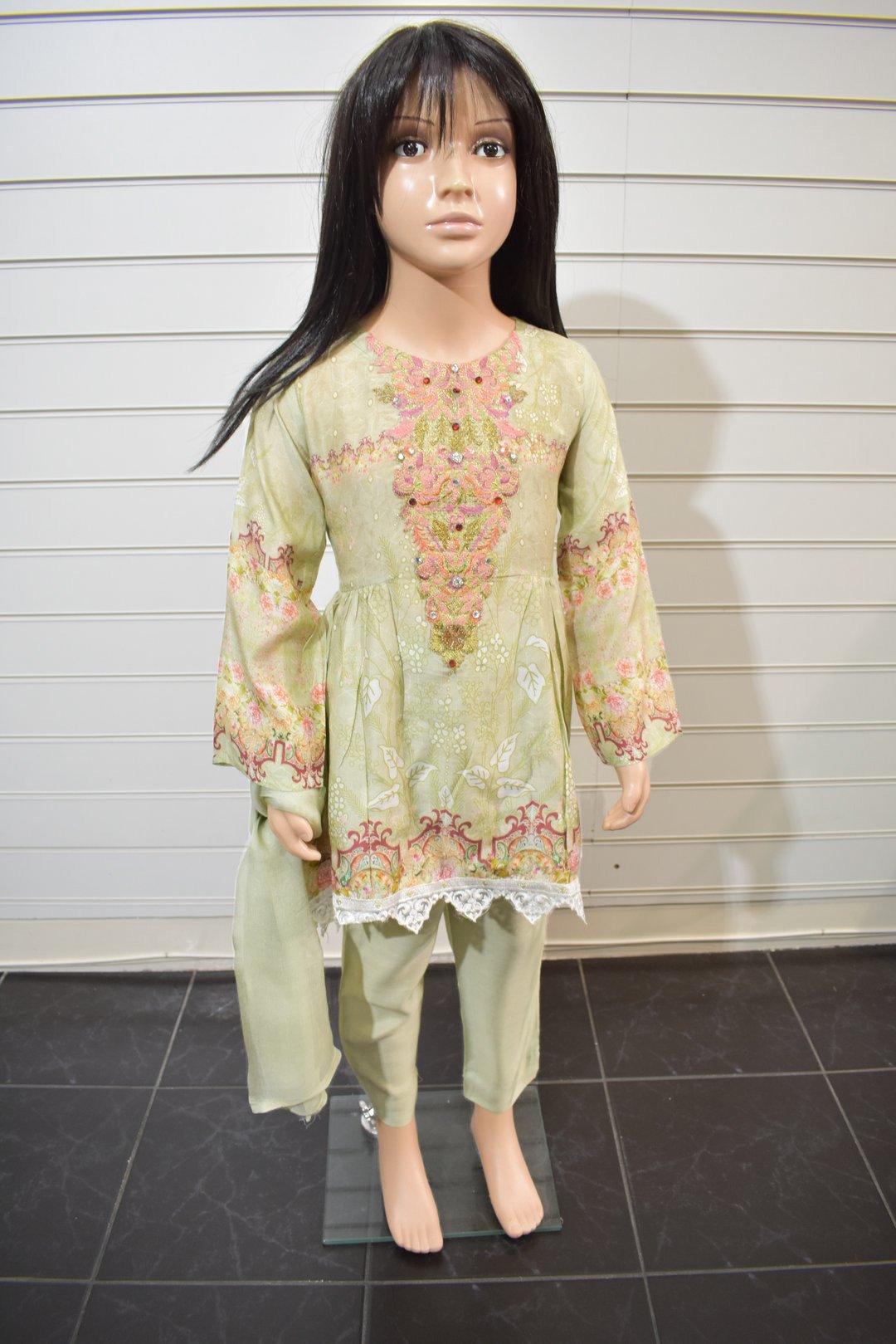 Viscose Silk Digital Print Kids Dipped Hem Outfit with Capri Trousers - Desi Posh