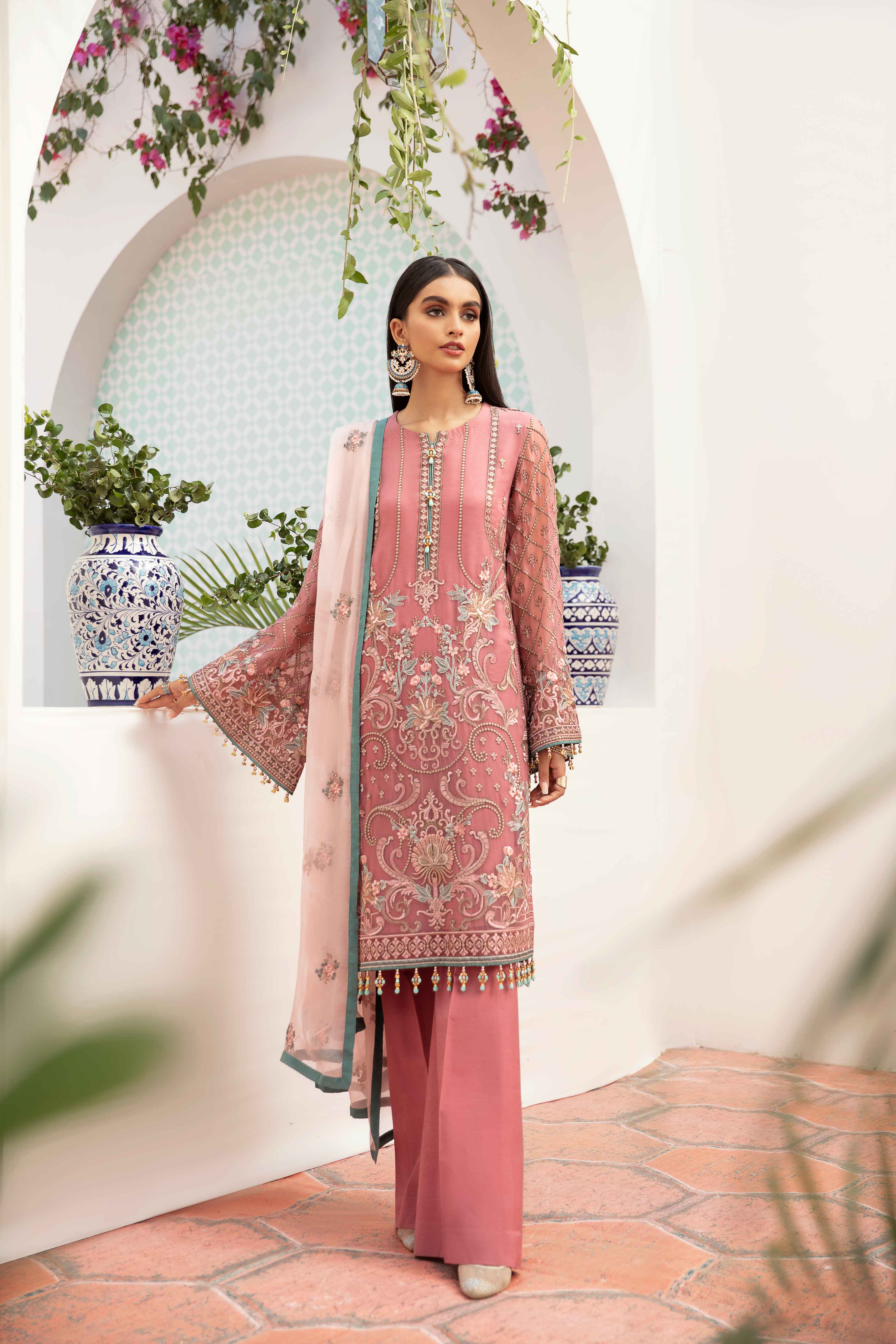 Simrans Eid Edition Chiffon 3 Piece Outfit Rose Dawn - Desi Posh